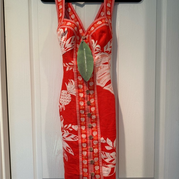 NWT FARM Rio ‘Lace Monsteras’ Red Mini Dress - Picture 1 of 6